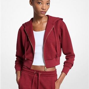 MICHAEL Michael Kors Michaela Jacquard Hoodie - Cherry - MSRP $165